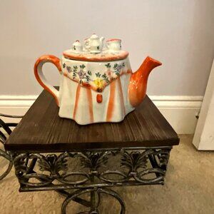 Vintage Fitz & Floyd Teapot – Orange & White Striped with Floral Detail